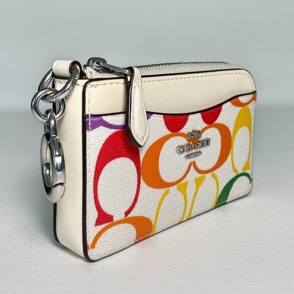 Coach Rainbow Signature Card Case ID Wallet Keychain Bag Charm NWT - Picture 5 of 7